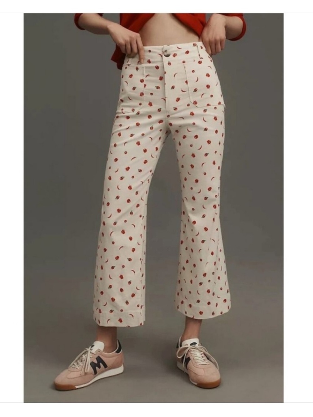 Anthropologie Maeve Colette Linen Wide Leg Pants Crop Peppers Tomato 27 P